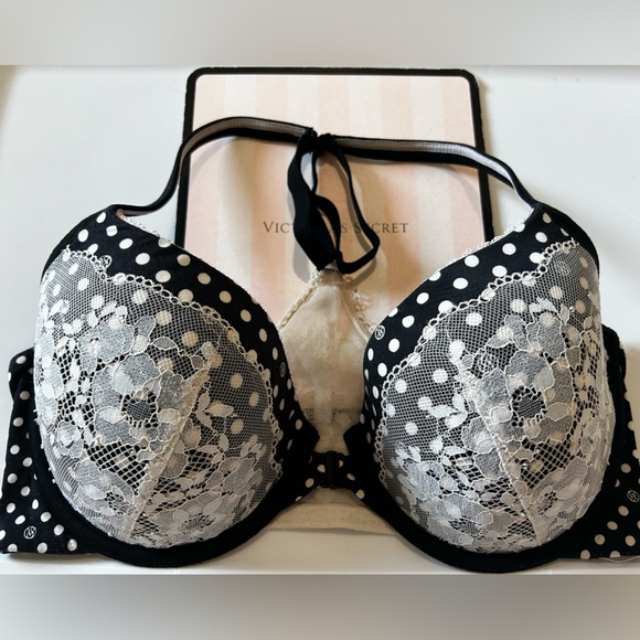 34DD Victoria Secret BODY by Victoria Unlined NoPush Up front clip pokadot Razor - Picture 1 of 5